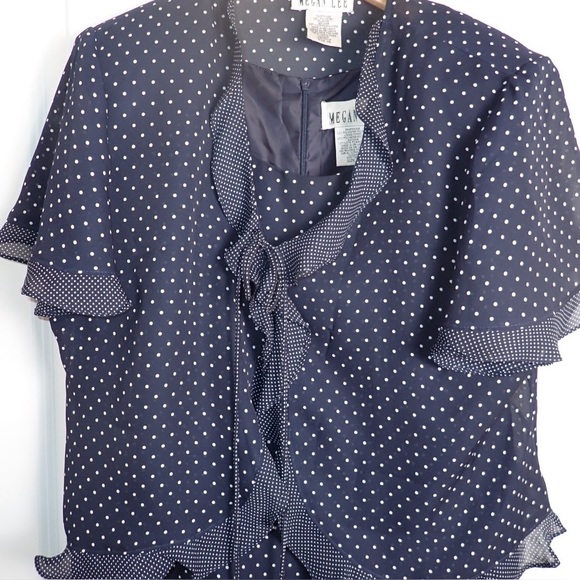 Megan Lee Navy and White Polka Dot Dress and Jacket size 14 - Picture 3 of 10